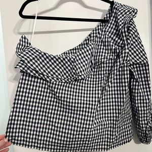 JCrew one shoulder double ruffle blouse Sz 14